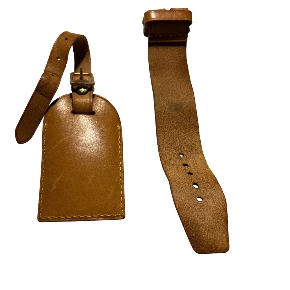 Louis Vuitton Vachetta Leather Luggage Tag and Poignet Set Made in France